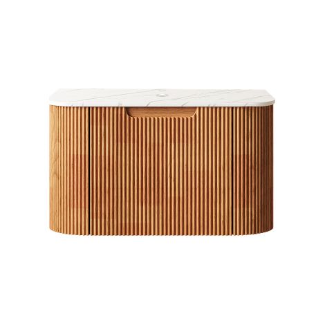 Meuble de salle de bain suspendu 61 cm sans vasque 1 tiroir soft close plan blanc Carrara structure contreplaqué bois naturel (1/5)