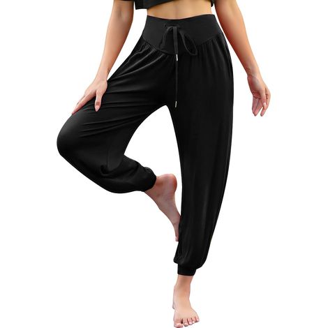 Yogahosen für Damen, weiche Modal-Baumwollhosen mit Taschen, lässige Loungewear-Hosen im Haremsstil, sportliche elastische Beinabschlüsse (1/5)