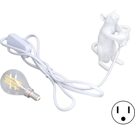Lampe animalière, éclairage doux, utilisation simple, image réaliste, lampe souris moderne en résine pour la décoration de la maison, d'un café, d'un bureau ou d'une chambre, blanche (États-Unis). (1/5)