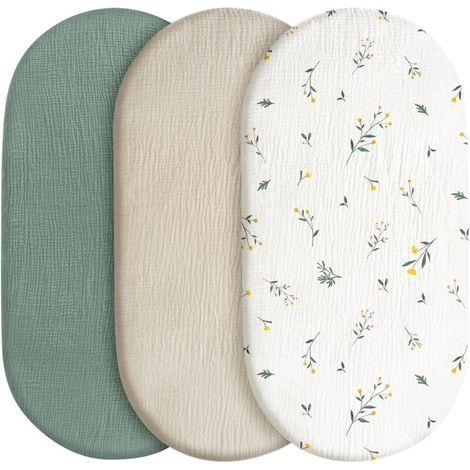Lot de 3 draps-housses, protège-matelas, pour parc, 100 % mousseline de coton, doux, pour poussette, cadeau de naissance (1/4)