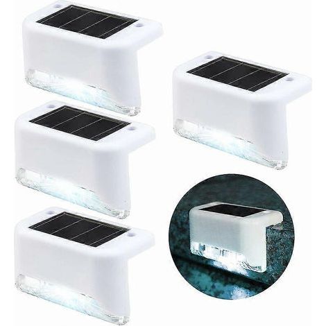 Lampes de marche, appliques murales solaires LED, lampes d'escalier étanches pour intérieur et extérieur, lampes de clôture (lot de 4, blanc) (1/5)