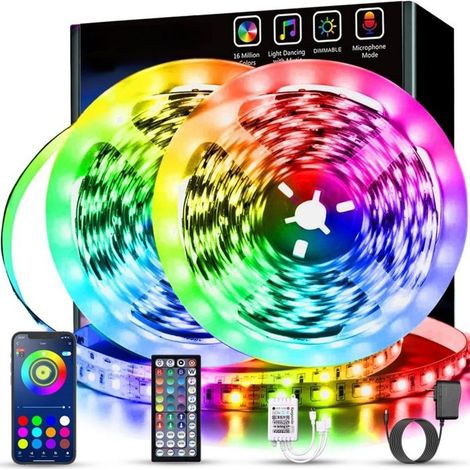 Bande lumineuse LED de 30 m (2 rouleaux de 15 m), contrôle intelligent par application avec Bluetooth, avec télécommande (1/5)