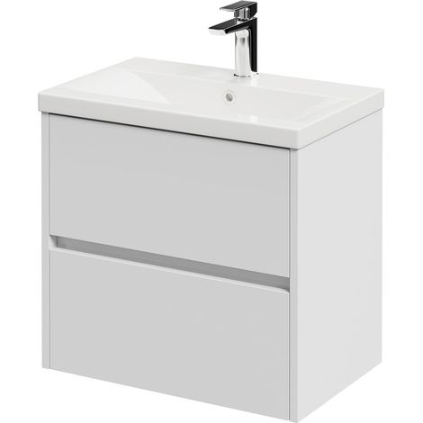 Montego Satin White 600mm Wall Mounted 2 Drawer Vanity Unit with Glide Basin