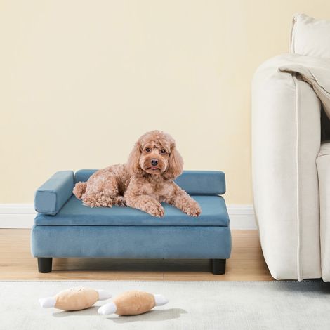 Cama para mascotas Salkonssad con almacenaje oculta 60x45x24cm - Azul [en.casa]