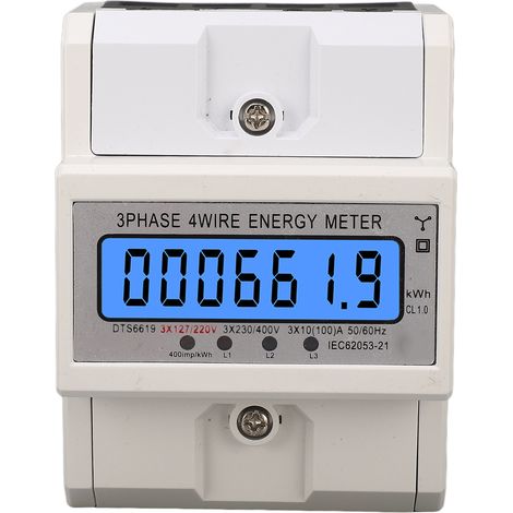Dreiphasen-4-Leiter-Stromzähler, kWh-Wattmeter, DIN-Schienenmontage, hintergrundbeleuchtetes LCD-Display, 3 x 127/220 V AC, 10–100 A (1/5)