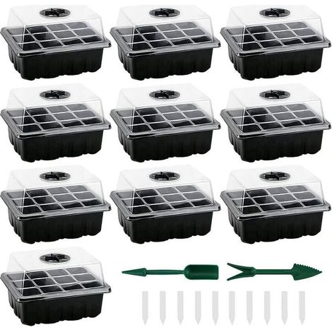 Mini Serre pour Semis, Lot de 10 Mini Serre pour Plantes 120 Cellules, Bac à Semis avec Plateau et Couvercle, Intérieure Plateaux de Semis Durables Boîte de Culture Démarrage de Semences (1/5)