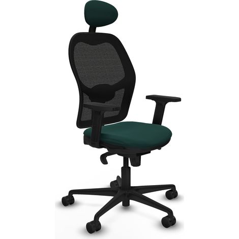 Jorquera sincro malla negra similpiel verde botella brazos 2D base nailon cabecero fijo ruedas 65mm nailon (1/5)