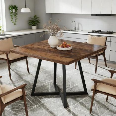 Quadratischer Esstisch MDF und Metall Schwarz/Rustikalbraun 80x80 cm für 2-4 Personen