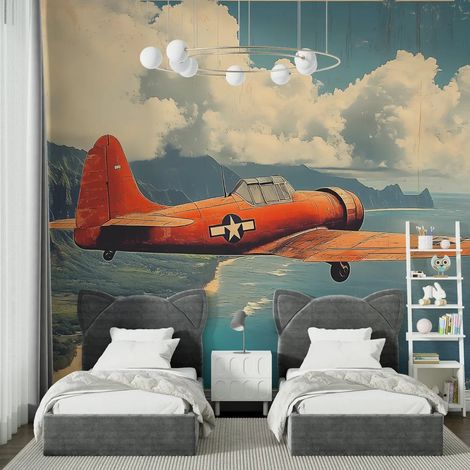 Papier peint vintage avion de guerre 1 - 150 x 250 cm (1/2)