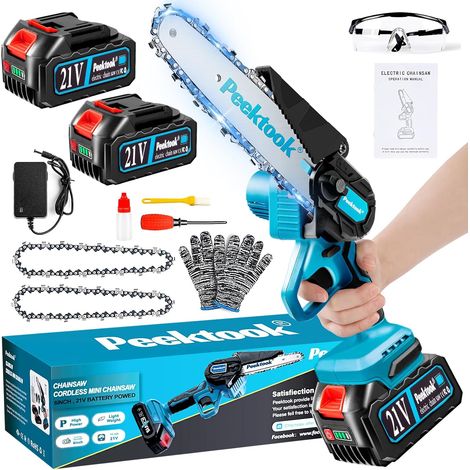 Mini-Kettensäge – 6-Zoll-Akku-Kettensäge mit bürstenlosem Motor, 8000-mAh-Akku und 2 Ketten, leichte elektrische Kettensäge mit Sicherheitsverriegelung und starkem Motor zum Baumschnitt (1/5)