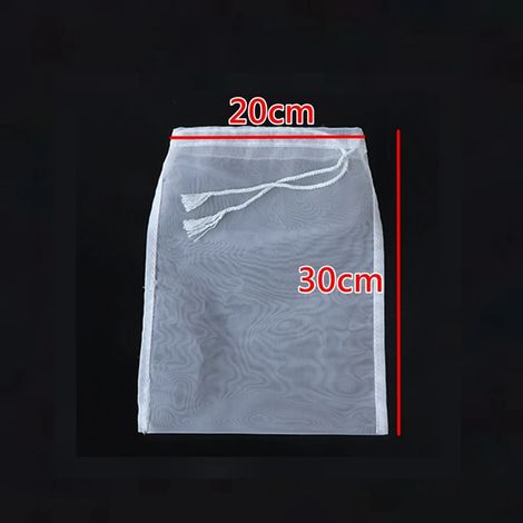 (20 x 30 cm - 100 mailles, 150 microns) Sac filtre pour lait de soja, vin, lait de noix, thé, café, huile, yaourt, filet de filtration en nylon réutilisable pour la cuisine et les aliments. (1/5)