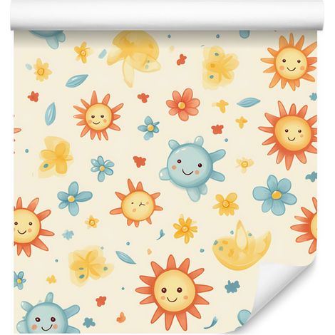 Papier peint été crème et pêche pour salon et chambre 50x1000 cm (1/5)
