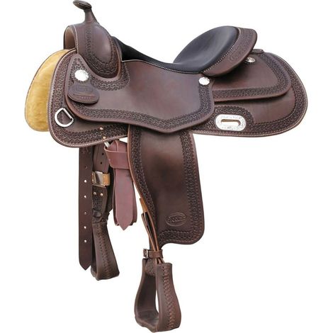 17", Cognac: Selle Rainbow Reining en cuir harnais avec traitement d'impression en bordure