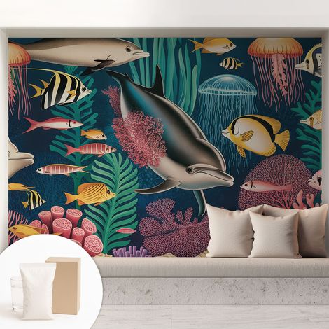 Newroom Tapete Dekorative Vliestapete mit Kleber Modern für Wohnzimmer Schlafzimmer Unterwasserfauna 208x146 cm (1/5)