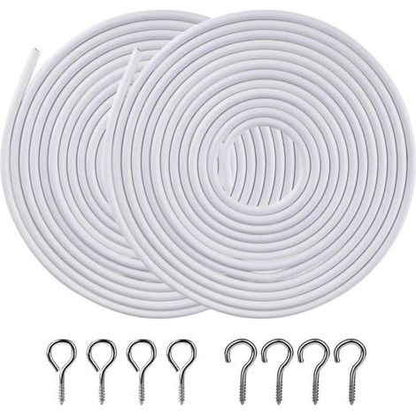 Rideaux et supports de rideauxCâble spiralé pour rideaux - 2 pièces - Câble pour rideaux - Avec œillets et crochets - Fil de rideau - Kit de câble spiralé - Rail de plafond pour rideaux - Ligne de câb (1/5)