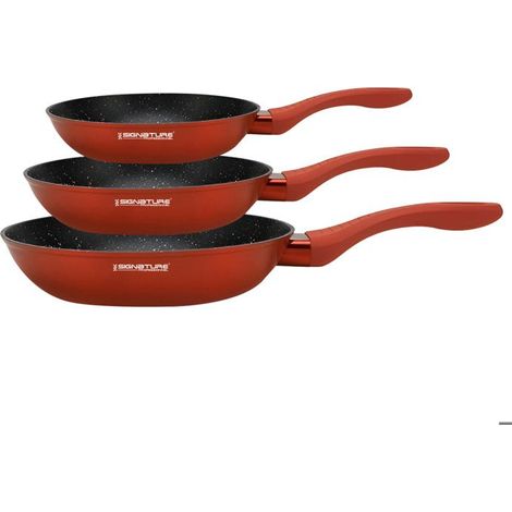 Set de 3 Poêles 20 / 24 / 28cm avec Revêtement Minéral Antiadhésif Signature Rouge (1/5)