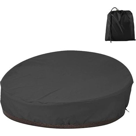 Housse de Protection Canapé lit Rond , Housse Lit de Jardin Imperméable, Housse Bain de Soleil Rond en Oxford 210D, (228x83cm) (Noir) (1/5)