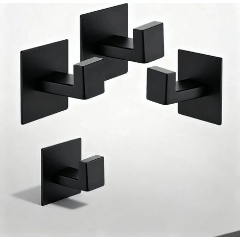 4 Pièces Crochets Adhésifs Noir en Acier Inoxydable - Support Mural pour Torchon de Cuisine, Tableau ou Salle de Bain - Fixation Solide sans Percer - Idéal pour une Tenue Durable (1/5)