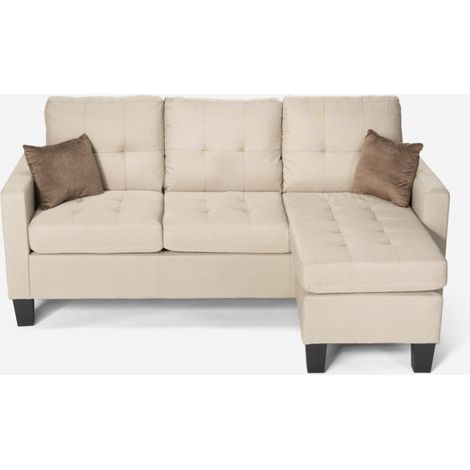 Divano moderno angolare 3 posti pouf 2 cuscini soggiorno Remissus - Beige (1/5)