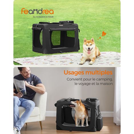 Sac Transport Chat Chien, Caisse Pliable Animaux de Companie, Taille L, Tissu Oxford, Filet, Respirant, Portable, Cadre en Métal, avec Poignées et Pochettes, 70 x 52 x 52 cm, Noir (1/5)