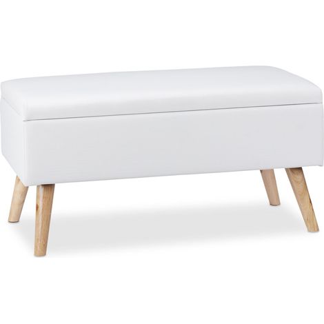 Panca contenitore con coperchio 80 x 40 x 39,5 cm seduta imbottita moderna ingresso in ecopelle bianca 130005515