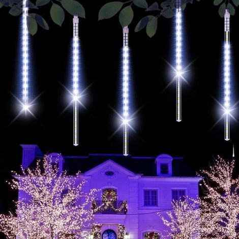 Pluie De Météores 30Cm, 10 Imperméable Spirale Tubes Guirlande Lumineuse, 360 LEDs Météore Douche Lumière pour Noel Extérieure Jardin Arbre Décoration(Blanc) (1/5)