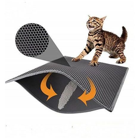 Tapis de litière pour Chat, Pliable Double Couche Nid d'abeille étanche Chat Mangeoire Tapis de Protection de Sol et Tapis Facile à Nettoyer (40 50cm) (1/4)