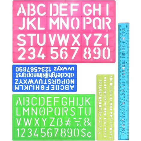 Pochoir Lettre - 5 Pièces - Plastique Flexible - Alphabet Et Chiffres - Loisirs Créatifs Enfants - Multicolore (1/5)