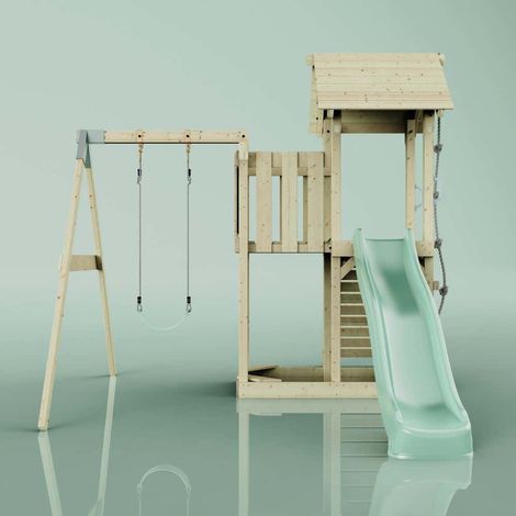 PolarPlay Spielturm Bergen aus Holz in GrünKinderschaukel