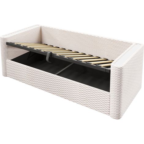 Cama diván 90 x 200 cm de terciopelo beige con LED y almacenamiento hidráulico (1/5)