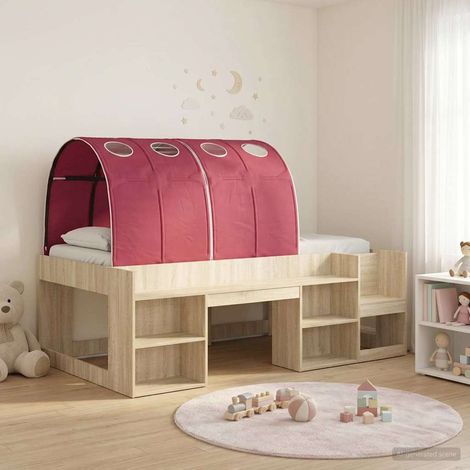 Lit mezzanine enfant avec rangement, 3 pièces, bois d’ingénierie, chêne Sonoma et rouge - PANGIVO (1/5)
