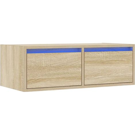 Meuble TV élégant avec lumières LED 75 x 35 x 25 cm gain de place design contemporain en bois d'ingénierie chêne sonoma (1/5)