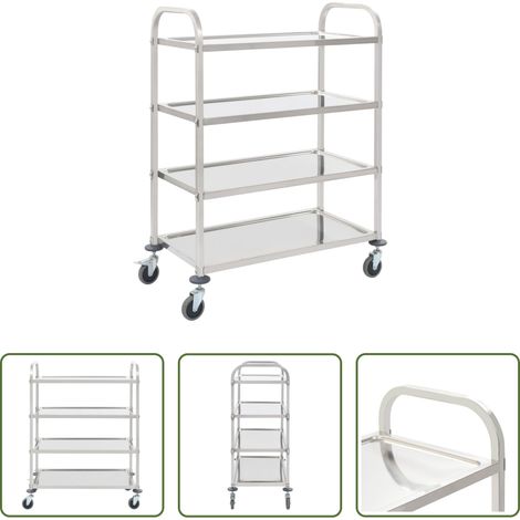 Chariot de service - Chariot de cuisine à 4 niveaux 107x55x125 cm Acier inoxydable (1/5)