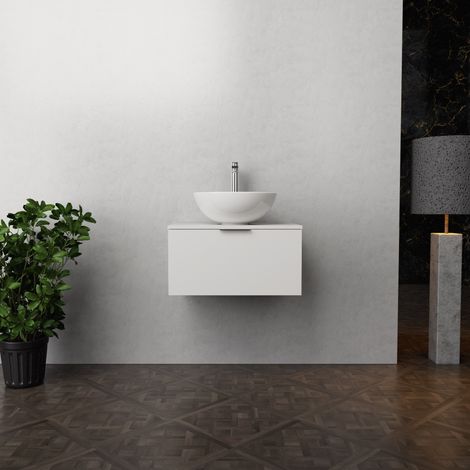 Inda - Badezimmerschrank B.60 mit Aufsatzwaschbecken / Mattweiß 1 Schublade - Topazio
