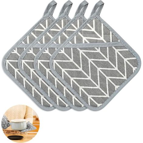 Lot de 4 maniques en coton résistant à la chaleur - 17 x 17 cm - Résistants à la chaleur - Maniques de cuisine - Pour four - Noir (1/5)