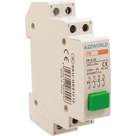 Pulsante Modulare Con Spia Luce Led Verde 1M 6A AC 230V IP20 IEC60947-5-1 PB, Disponibili 2NO+2NC,3NO+1NC,4NO (2NO+2NC)