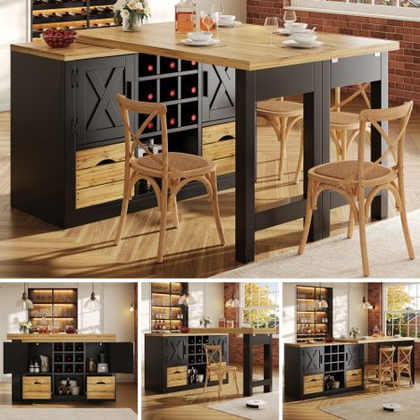 Isola cucina allungabile con tavolo da pranzo, tavolo da pranzo multifunzionale con credenza, piano girevole a 360°, tavolo da cucina allungabile con ampio spazio contenitivo, mobile a parete per sogg (1/5)
