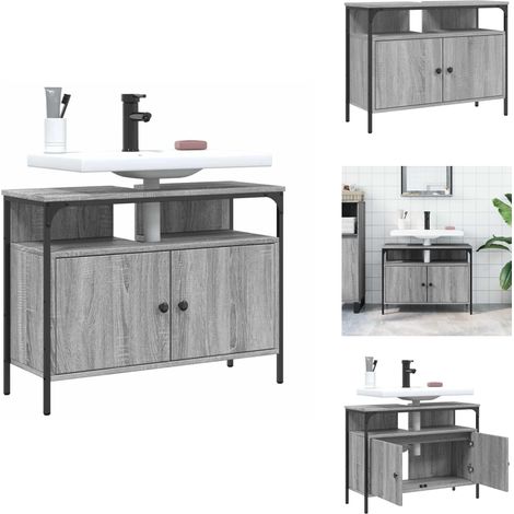 Waschbeckenunterschrank Grau Sonoma 80x30x60 cm Holzwerkstoff - Badezimmermöbel - Waschbeckenunterschrank - Unterschrank Bad - Grau Sonoma - Spiegelschrank (1/5)