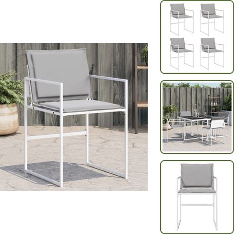 Chaises de jardin avec coussins lot de 4 blanc acier/textilène - Chaise De Jardin - Fauteuil De Jardin - Mobilier De Jardin - Meubles De Terrasse - Textile Extérieur (1/5)