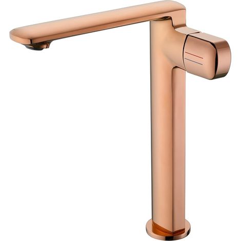 Robinet De Lavabo Pour Salle De Bain, Mitigeur Haut En Or Rose Avec Hauteur De Bec De 259 MM, Robinetterie Salle De Bain Chaud Et Froid RéGlable, Design Moderne De Mitigeur Salle Bain, Laiton (1/5)