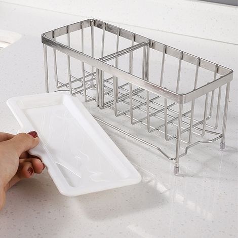 Soporte para esponja (plateado), estante de cocina, organizador para fregadero de cocina Premium, esponja de una sola pieza, resistente a la oxidación, 1 ud. (1/4)