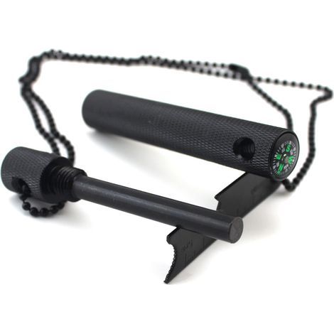 Steel Flint in a Robust Black Aluminum Case Fire Starter for Survival, Camping, Hunting, 6 cm, 9,000 Ignitions, Bottle Opener, Outdoor Lighter (1/5)