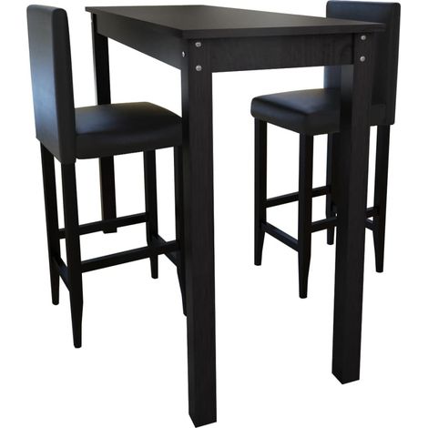 Barset Bartisch mit 2 Barhockern Schwarz