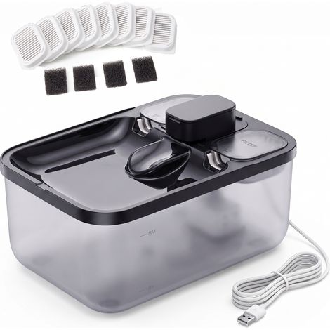 Fontaine à Eau pour Chat 4,5 L et Filtres Ensemble, Distributeur Silencieux, Filtration 4 Couches, Noir (1/5)