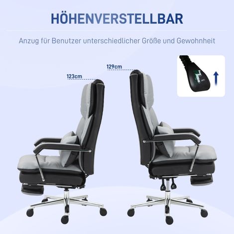 Sedia da Ufficio Ergonomica Reclinabile fino a 160°, Altezza Regolabile con Poggiapiedi, Similpelle Grigia (1/5)