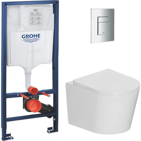 WC-Set Grohe Rapid SL + Ceramia Tornado Rimless Hängetoilette SoftClose + Betätigungsplatte Chrom (RAPIDSL-CETOR-IN)