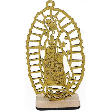 Wanddekoration aus Holz mit Marienmotiv, Hängefigur der Jungfrau von Guadalupe, christliche Souvenirfigur, handgefertigtes Geschenk, handgearbeitete Ausstanzung, naturbelassen (1/4)