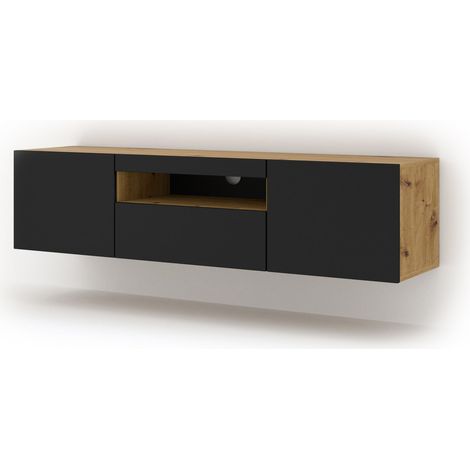 Mobile TV sospeso o a terra 150x42/36x37 Cm STAND AURA struttura Rovere e frontali Nero opaco