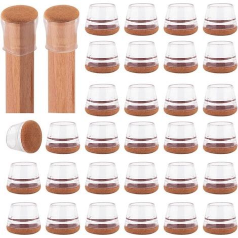 Protecteurs de Pieds de Chaise, 32 Pièces en Silicone et Feutre, Couvre-Jambes Transparents pour Diamètres 22-30 mm et 18-28 mm (1/5)