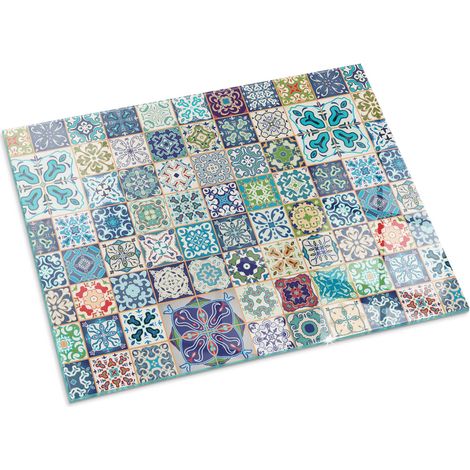 Plaque Rectangulaire en verre trempé de sol décorative de sol avec impression sous cheminée Motifs mosaïques sur carreaux 80x60 cm